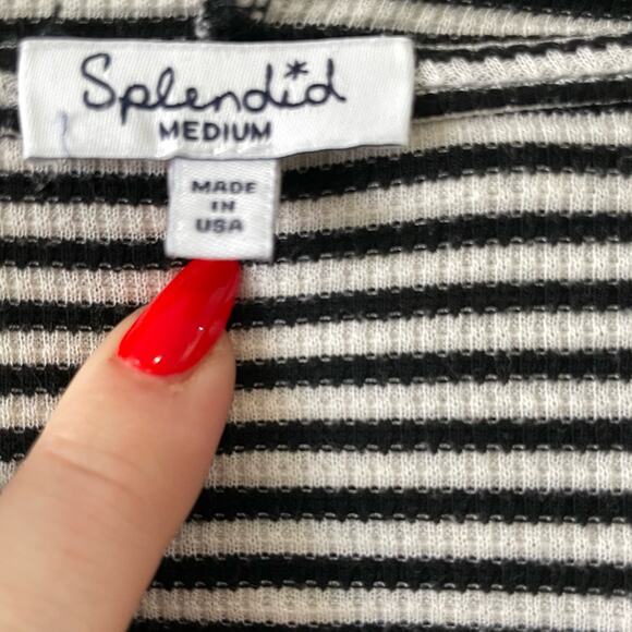 Splendid Long Line Open Cardigan Size Medium Black White hooded Ribbed - Picture 2 of 9